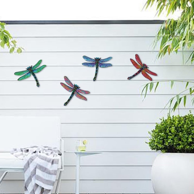 dreamskip Store Metal Dragonfly Wall Decor Art, 4 Pack Colorful Metal Dragonflies Outdoor Wall Art, Hand Painted Outdoor Wall Decor For Garden, Yard, Fence, Patio, Outside, Living Room Decoration - Image 5